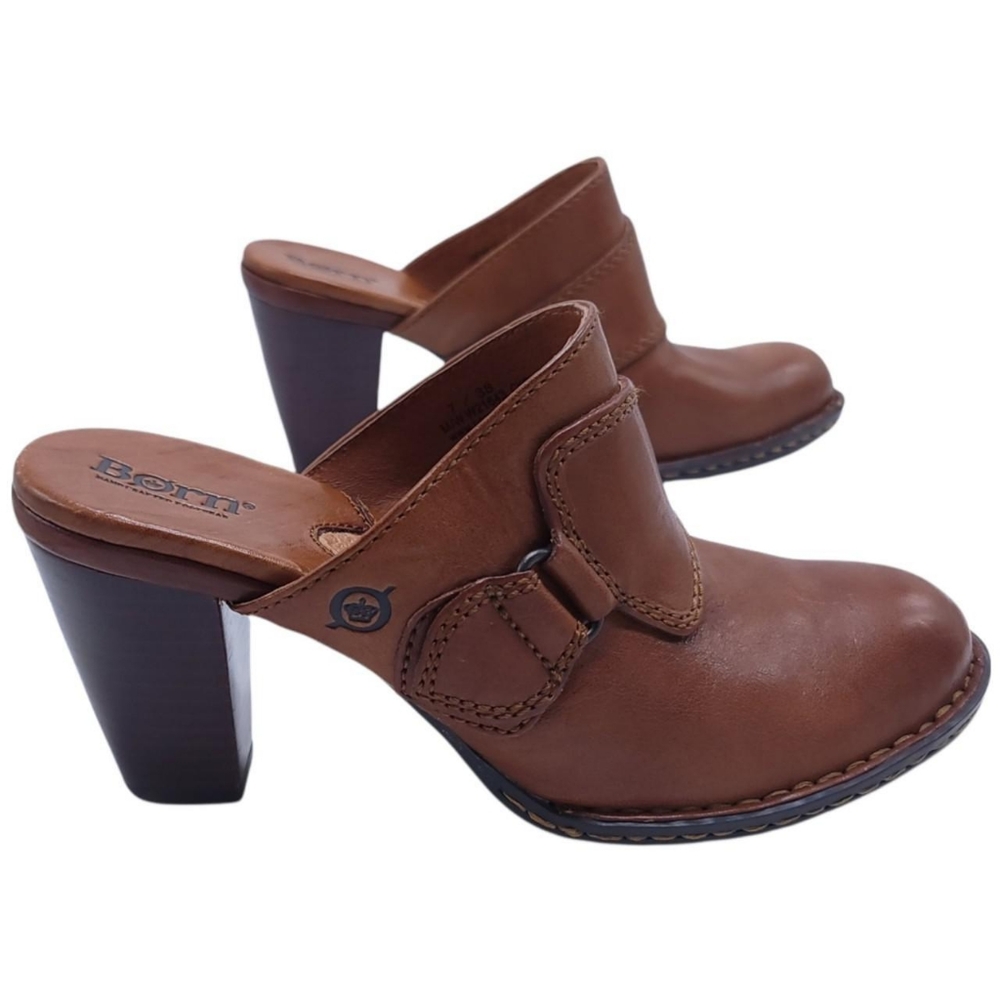 TAN BROWN LEATHER MULES BY BORN